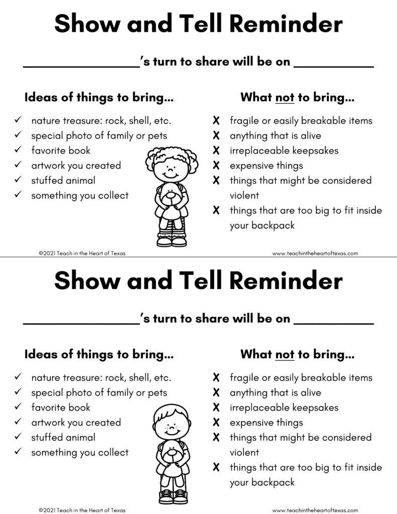 Show and Tell Reminder