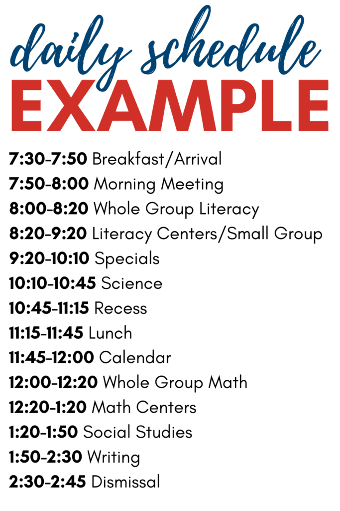 daily schedule example for classroom transitions