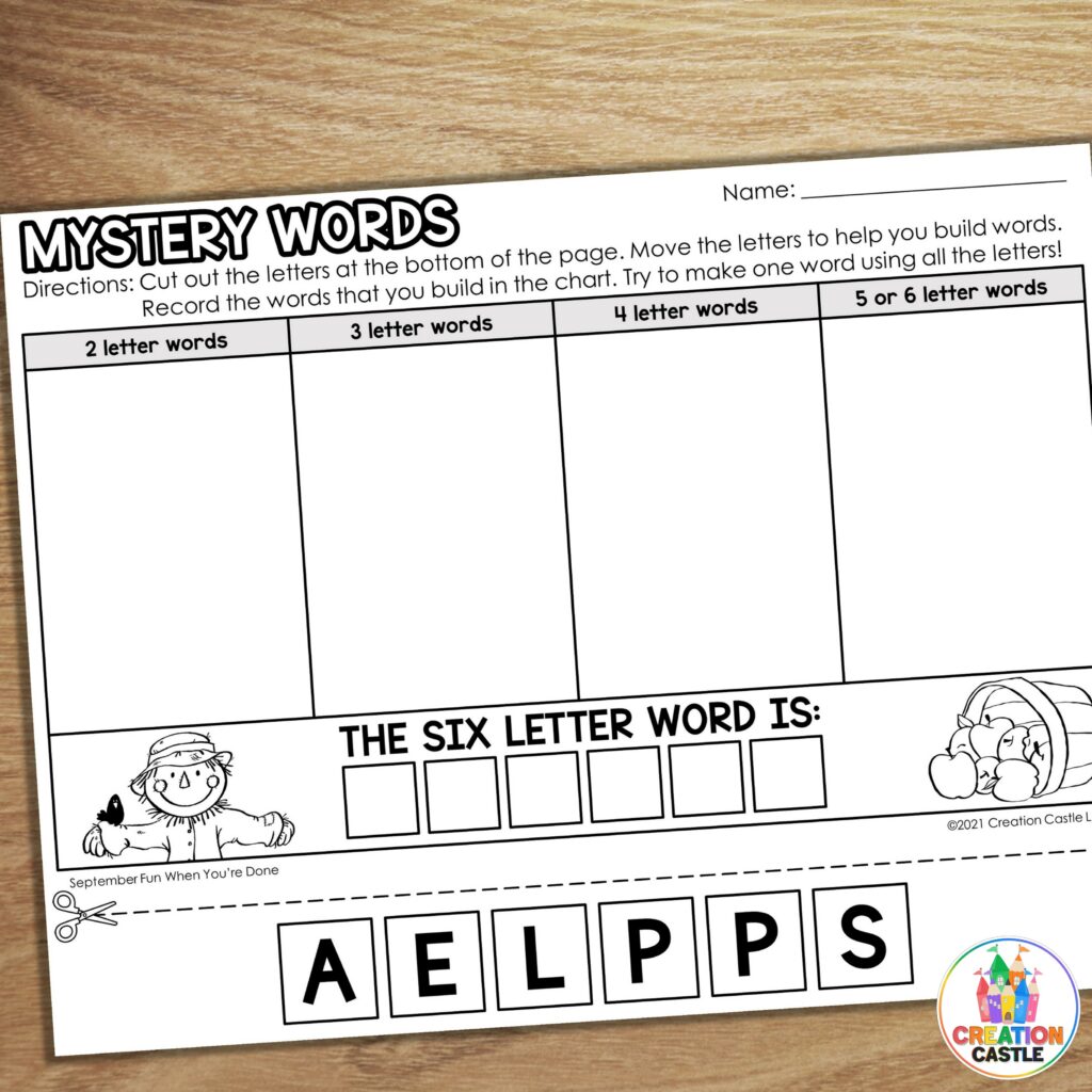 early finishers activities making words