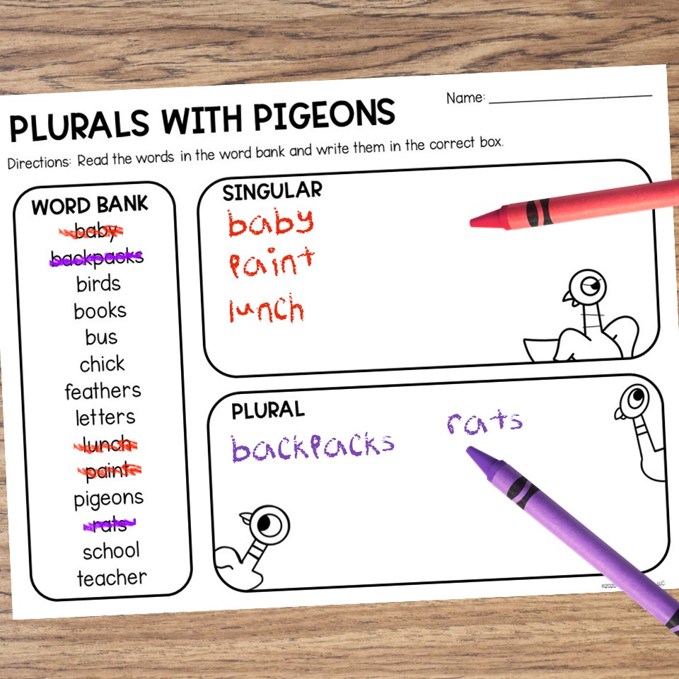 Pigeon Has to Go to School plurals