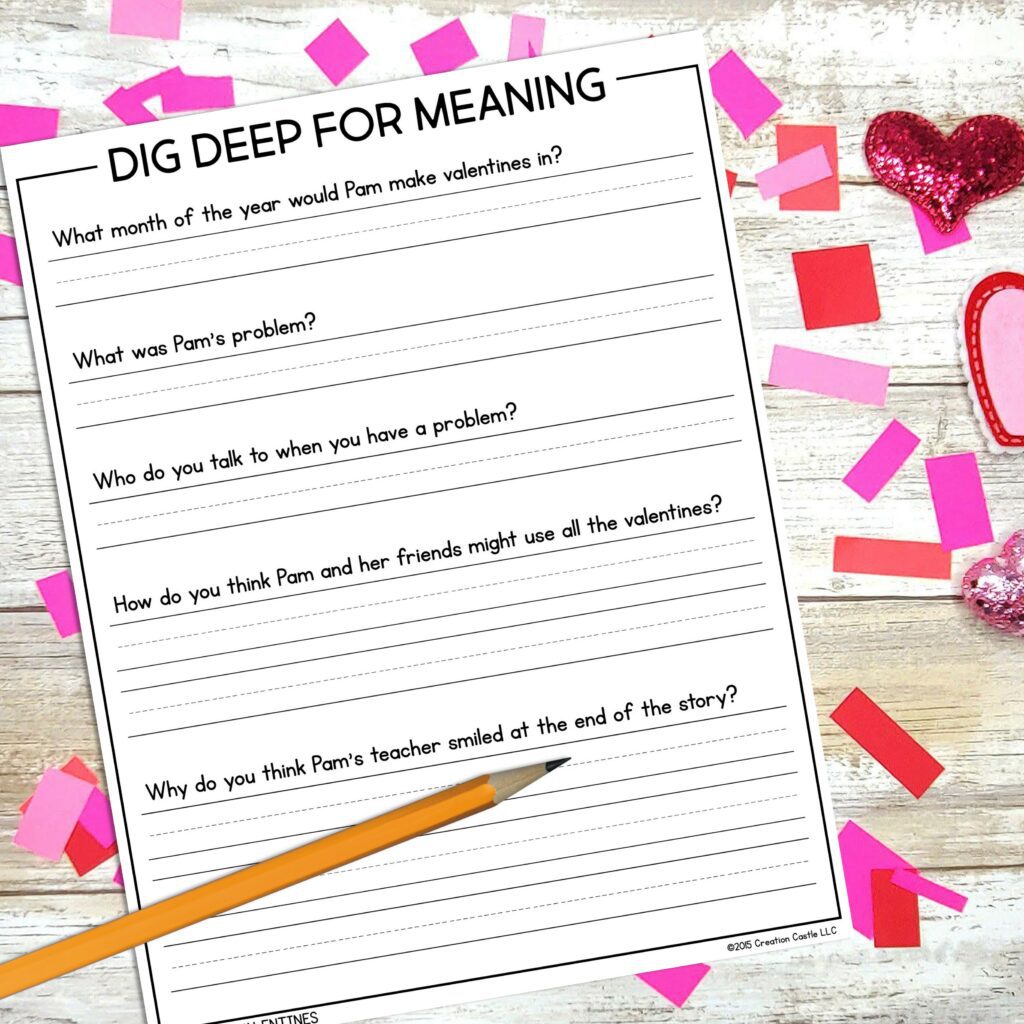 close reading passage questions for Valentine's Day
