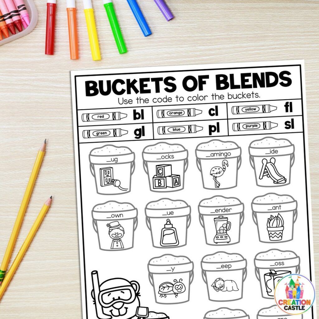 blends kindergarten summer review worksheet