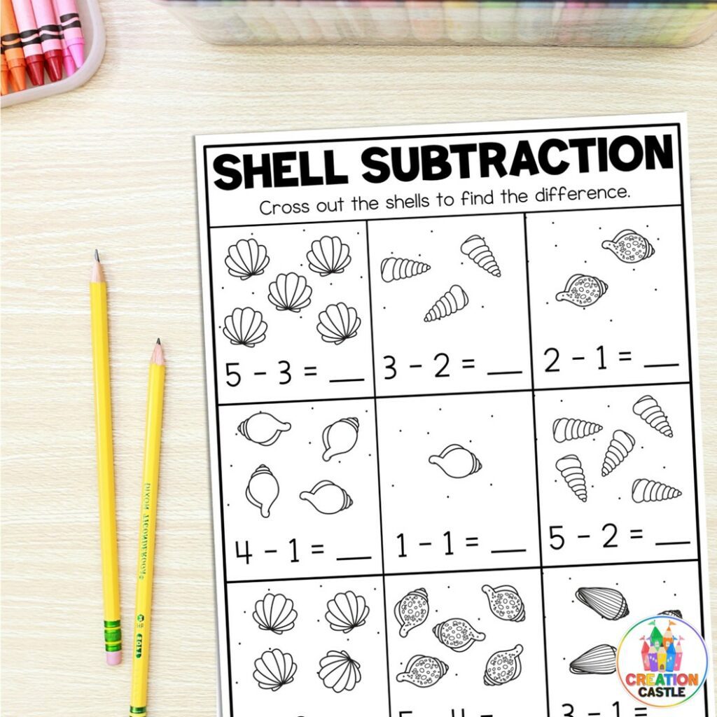 subtraction kindergarten summer review worksheet