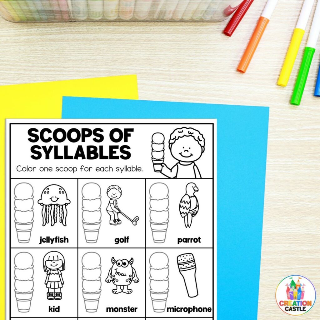 syllables kindergarten summer review worksheet