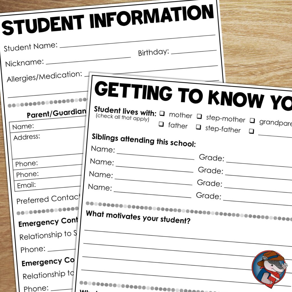 student information form and getting to know you form for new students