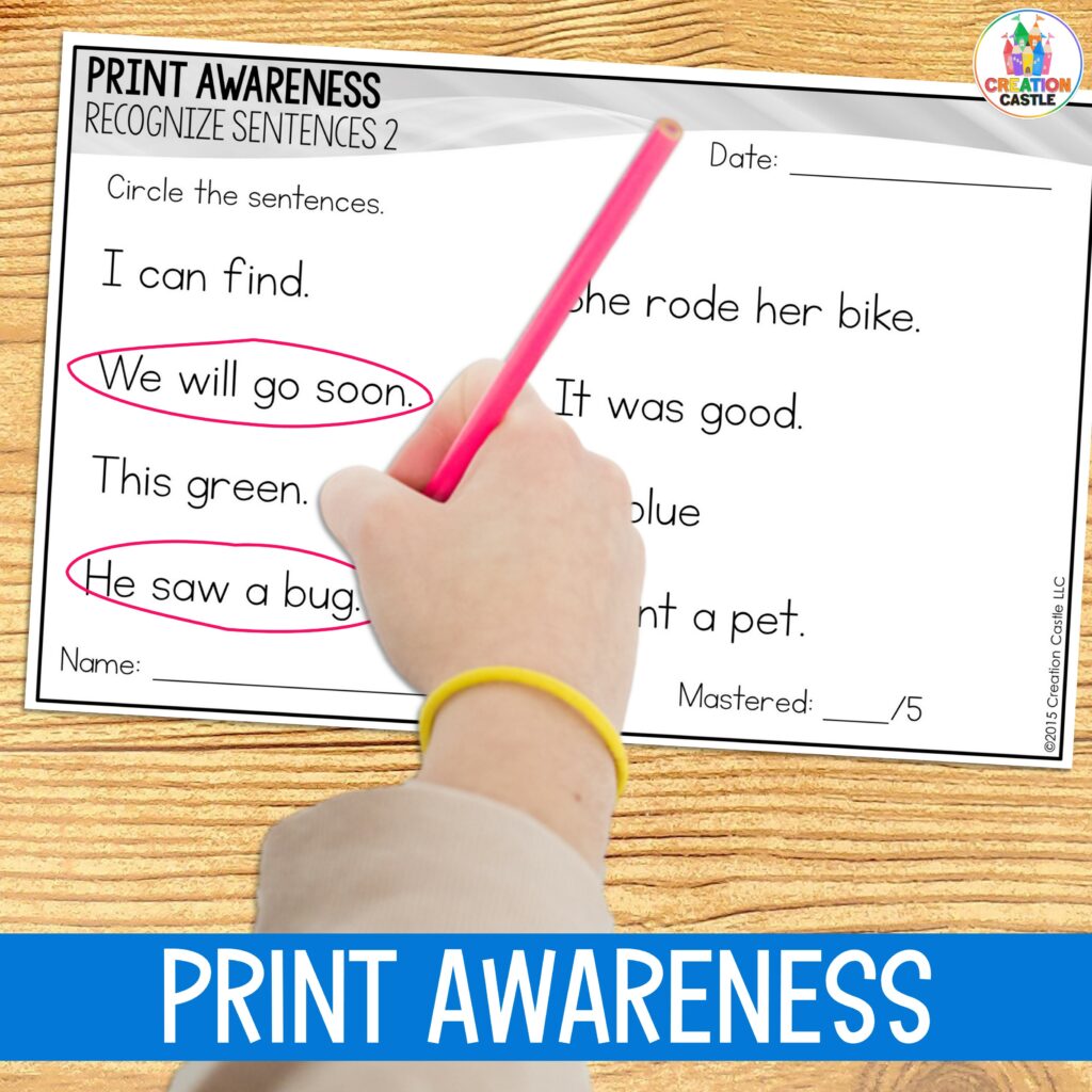 kindergarten assessments print awareness